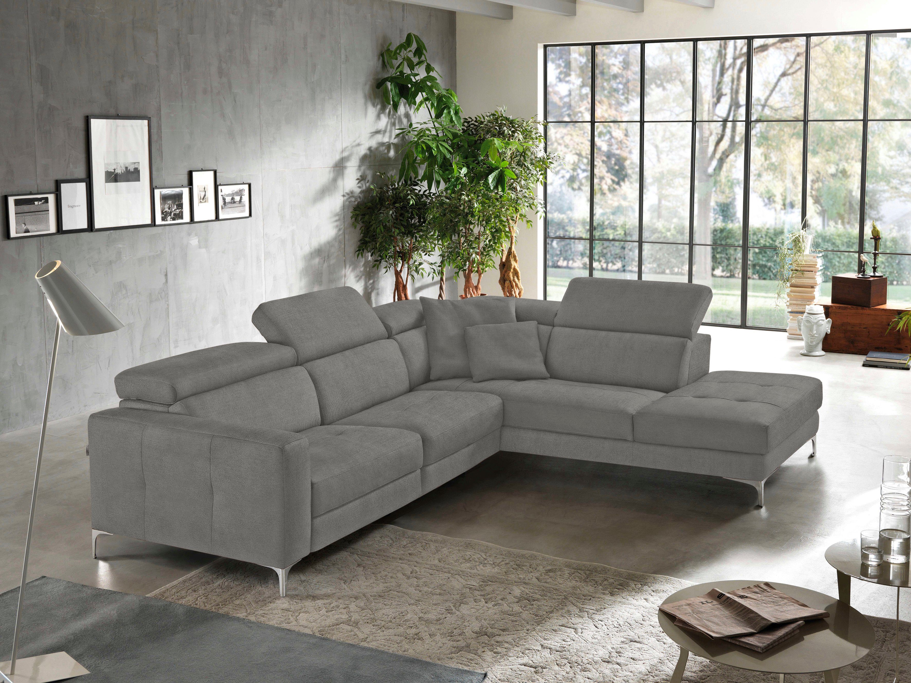 Egoitaliano Ecksofa Matt, hoher Sitzkomfort und aufwendige Detailverarbeitung, L-Form, mit Ottomane, inkl. verstellbarer Kopfteile zum Relaxen