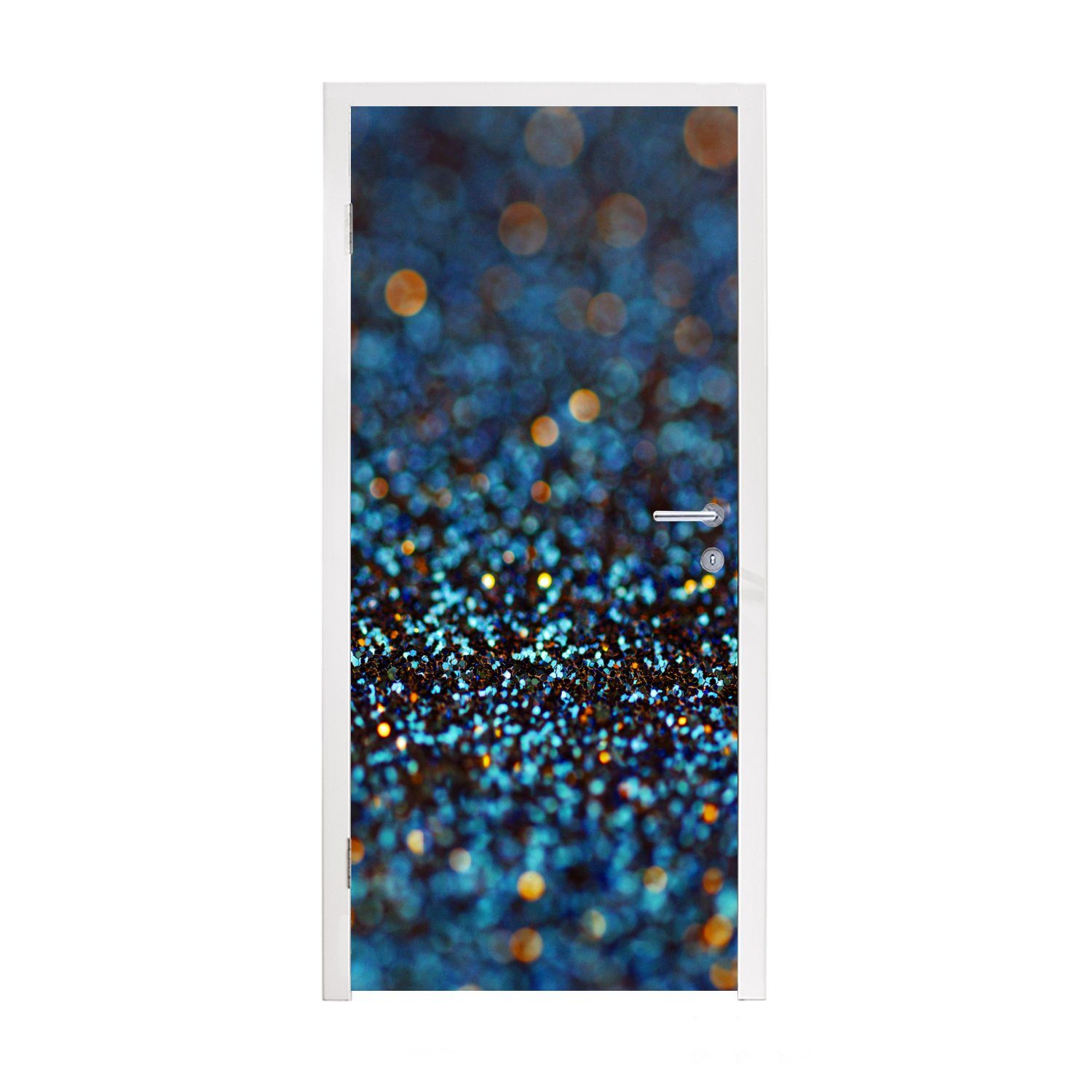 Glitter (1 75x205 für St), - Abstrakt - Blau bedruckt, Türaufkleber, Türtapete Tür, Design, cm - Fototapete MuchoWow Matt,