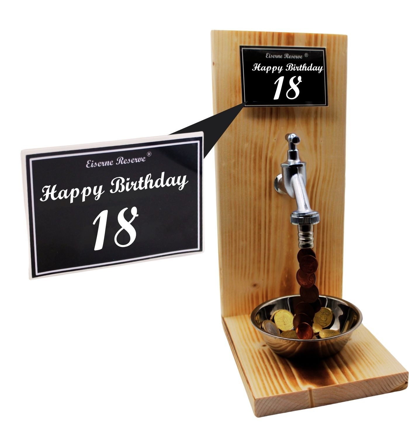 Eiserne Reserve® Geschenkbox Happy Birthday 18 - Eiserne Reserve Geldhahn - Geburtstag Geldgeschenk