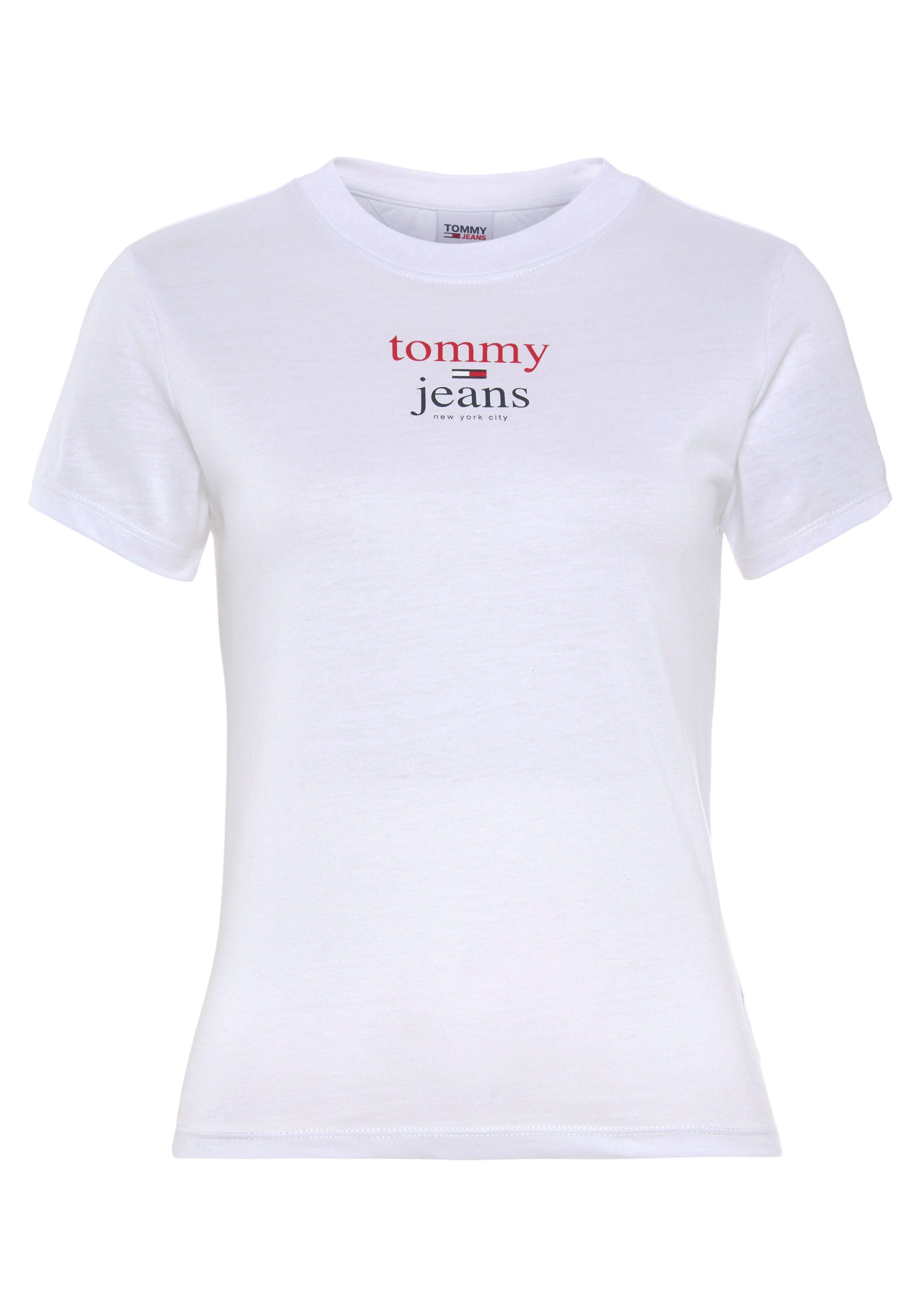 Tommy Jeans im mit Jeans TJW Kurzarmshirt Schriftzug 2 SS White ESSENTIAL BABY Tommy LOGO Basic-Style