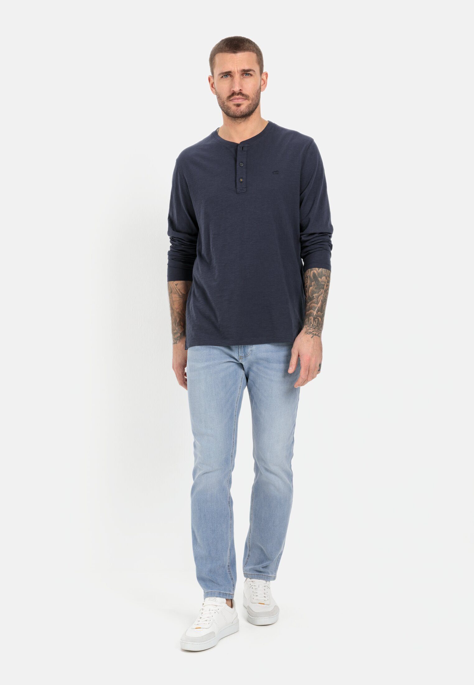 camel active Henleyshirt aus nachhaltigem Organic Cotton Langarm