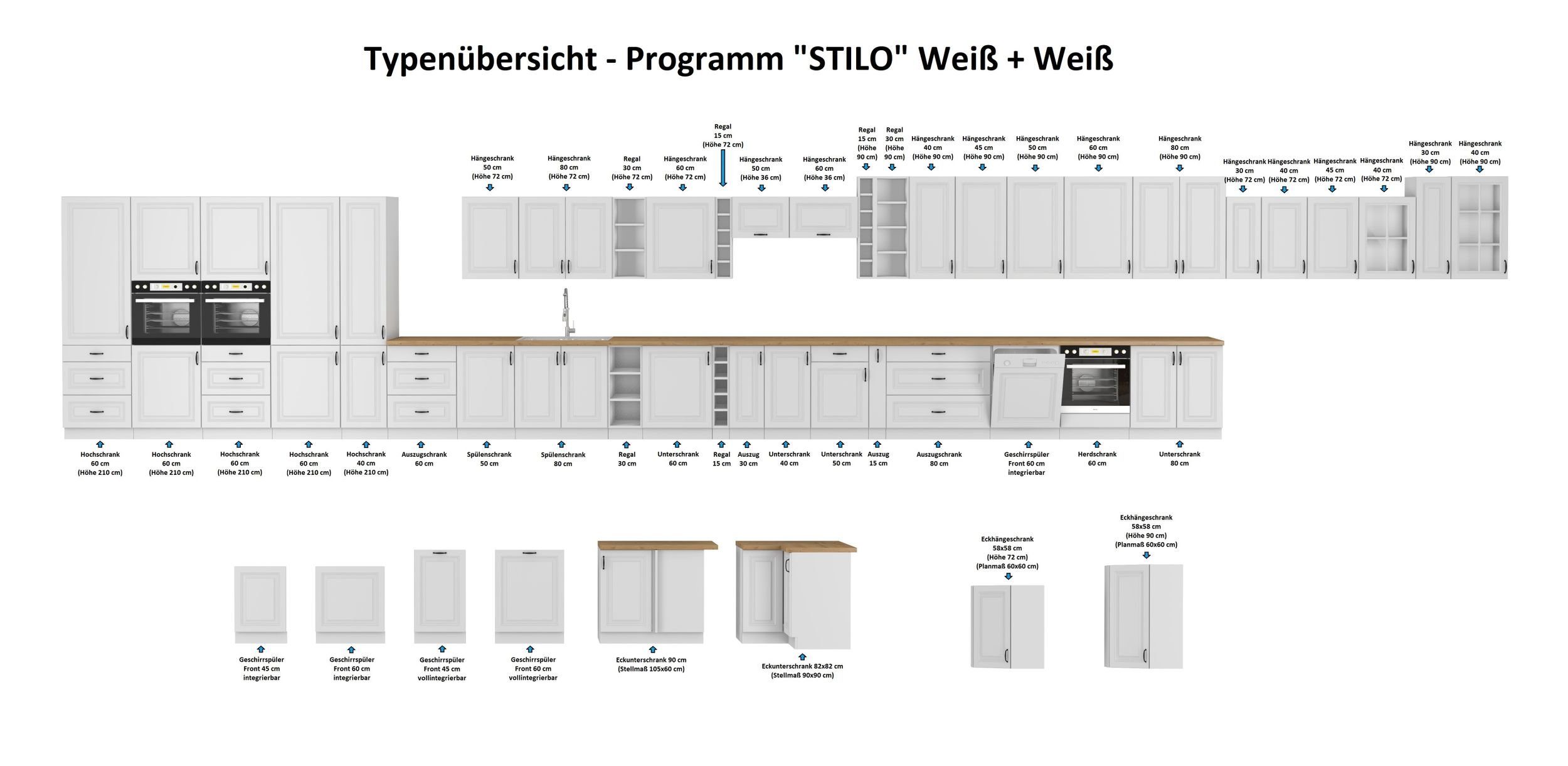 Küchenzeile Küchenblock Küchen-Preisbombe Weiß Landhaus Kurzhängeschrank Stilo 50 Küche cm Einbauküche