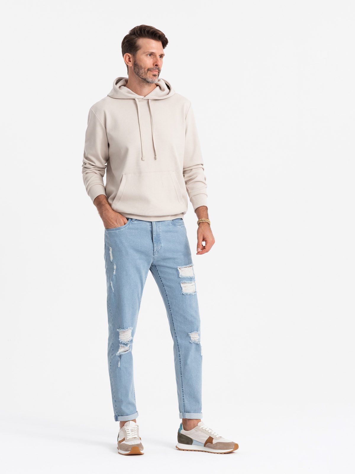 OMBRE Destroyed-Jeans Herren- Jeanshose TAPER FIT günstig online kaufen