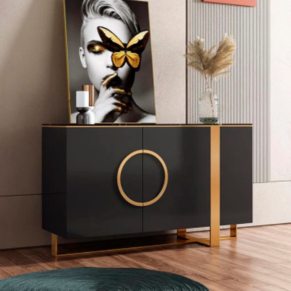 JVmoebel Kommode Luxus Schwarz Sideboard Holz Schränke Möbel Kommode Modern (1 St., Sideboard), Made in Europa