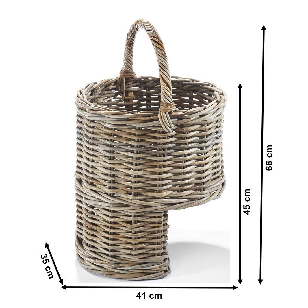 Kobolo Aufbewahrungskorb Treppenkorb Korb Rattan - kubu grey - mit Henkel (1 Stück)