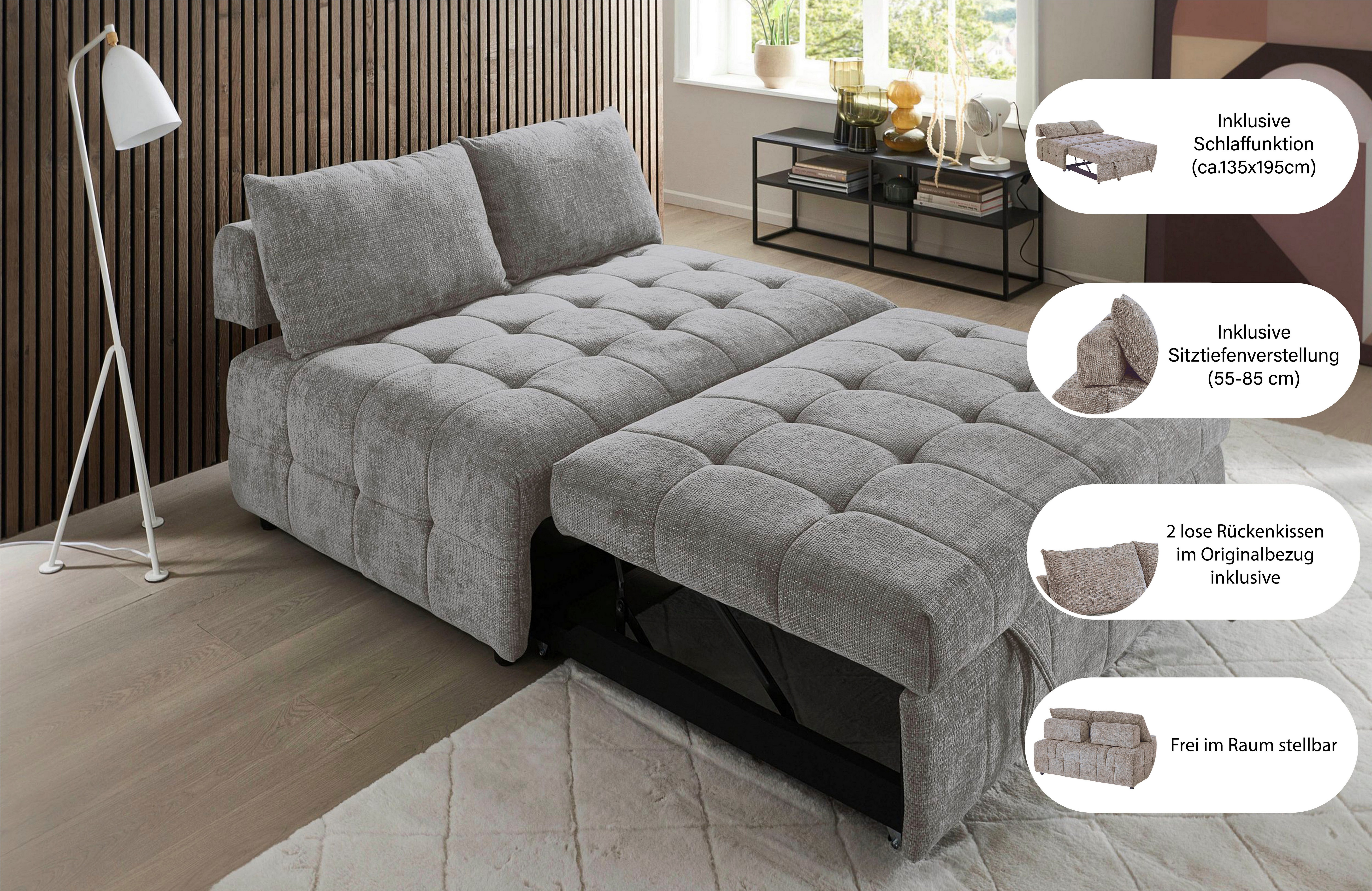 ATLANTIC home collection Schlafsofa Kuno, B:140cm, 2-Sitzer Schlafsofa mit Sitztiefenverstellung (2x)
