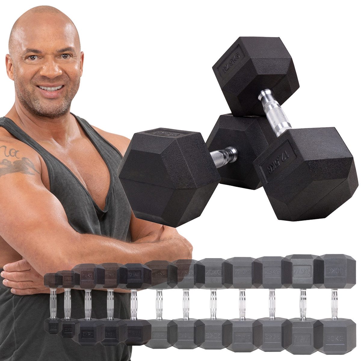 Miweba Sports Hantel-Set Premium Hexagon Kurzhantel Set HGH100 - 7 verschiedene Вариантыn, (2er-Set, Hantelpaar, Gusseisen-Kern, kreuzgerändelte Struktur, konische Form), Hantelgewichte Gewichte Fitness Sport Hantel Kurzhantel Set