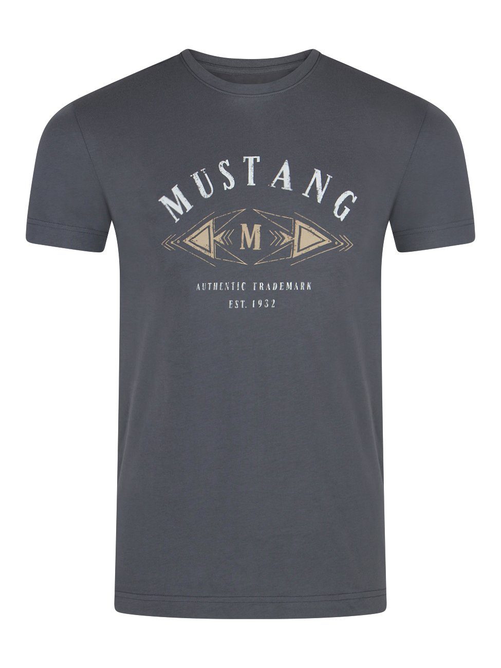 MUSTANG T-Shirt Herren Printshirt Regular Fit (1-tlg) Kurzarm Tee Shirt mit Rundhalsausschnitt aus 100% Baumwolle Castlerock (1014005-4111)
