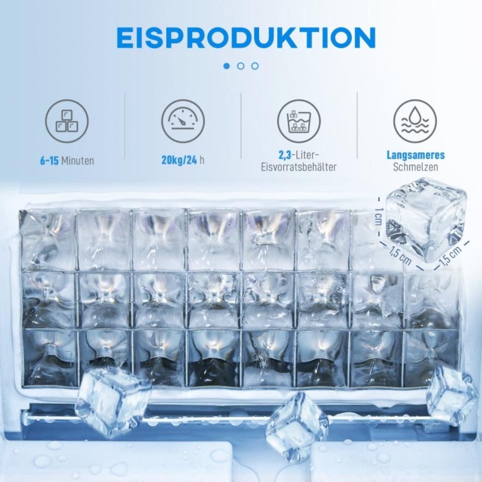 Flieks Eiswürfelmaschine, Eiswürfelspender, Ice-Maker, 20kg/24h, mit 2,1 L Wassertank