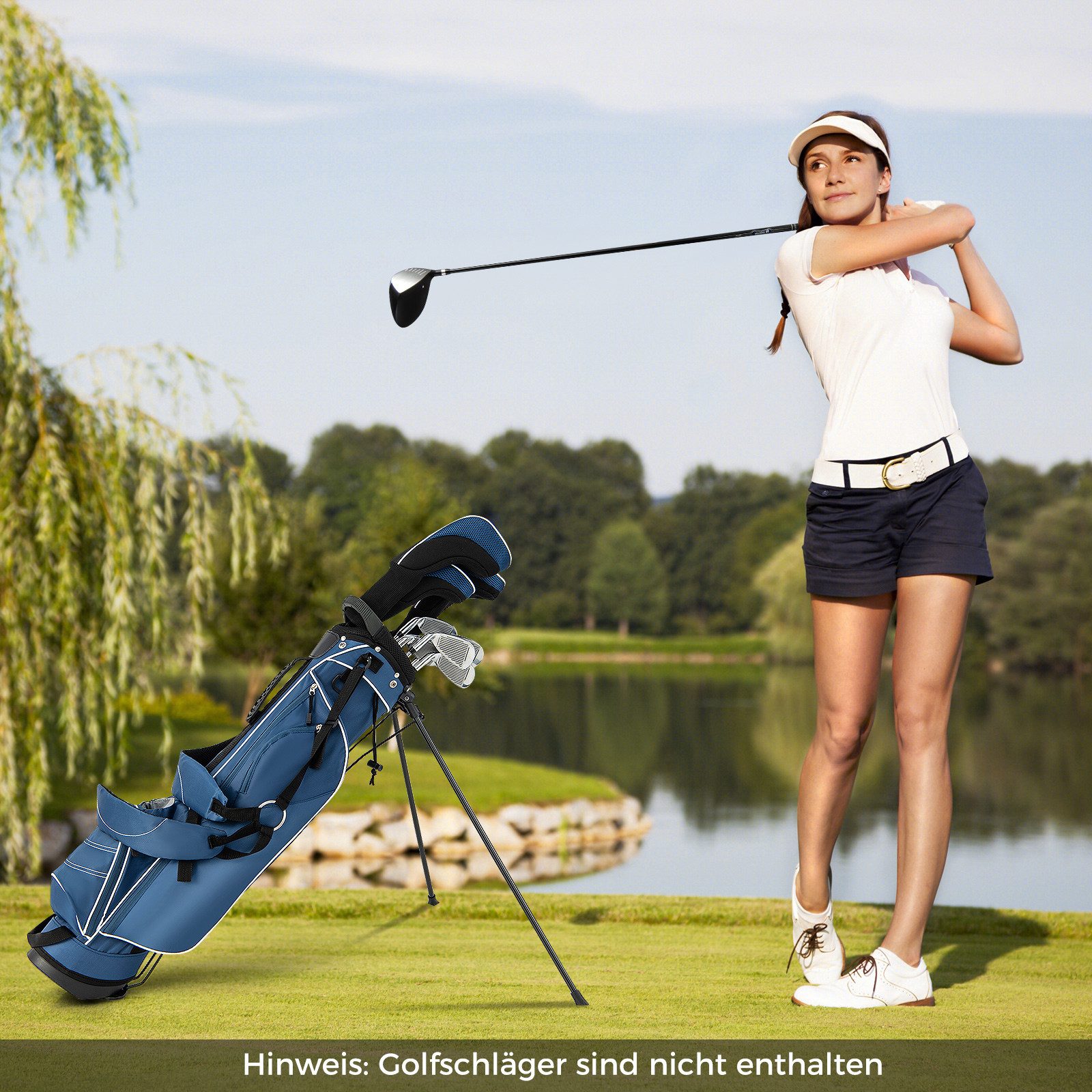 COSTWAY Golftrolley + Golfbag Golfbag, für Max. 4 Schläger, mit Ständer