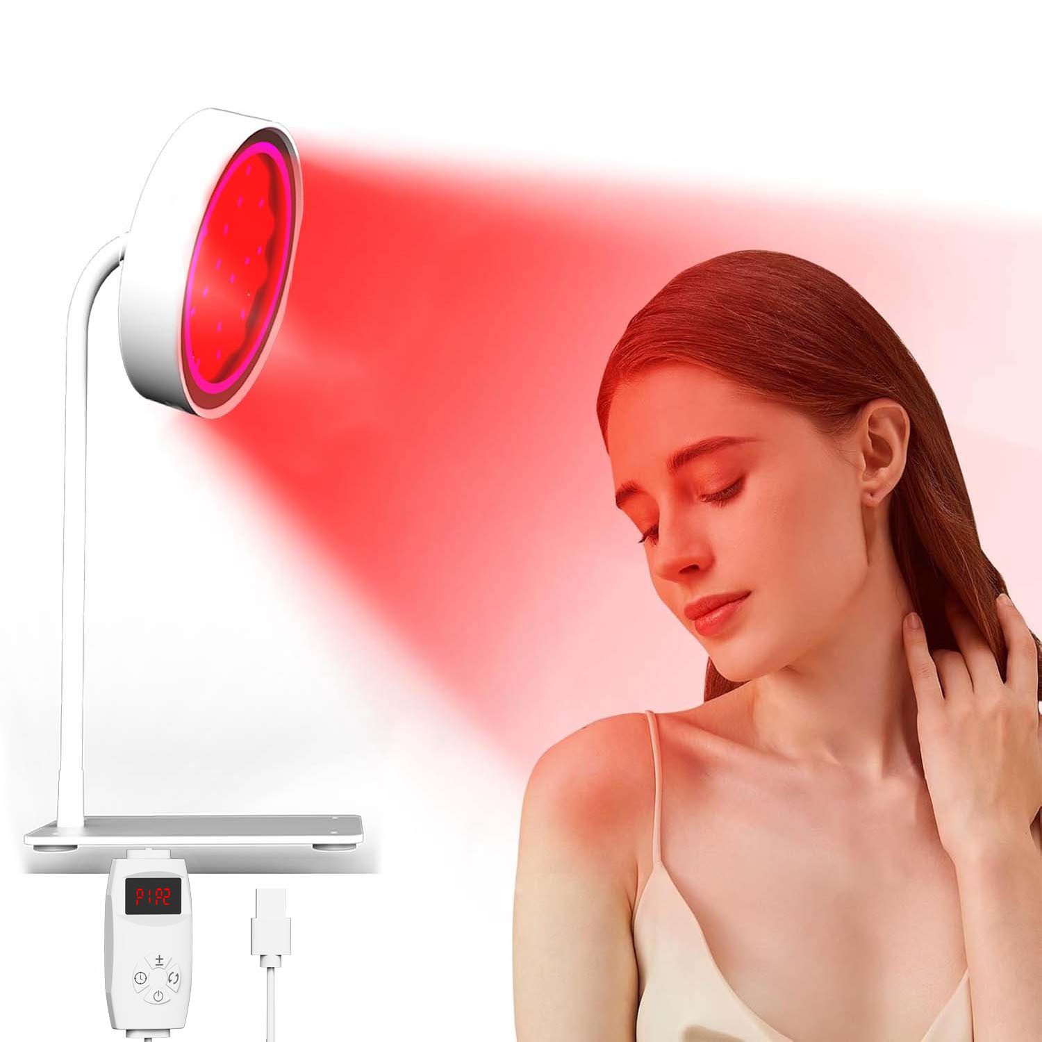 VIVIHEYDAY Infrarotlampe Rotlichtlampe, 850nm & 660nm Infrarotlampe mit Sockel, 40LEDs Rotlicht, Therapie mit Timer und Schwanenhalsverstellung, Rotlichtlampe Therapie für Heim (Lampe ohne Heizfunktion)