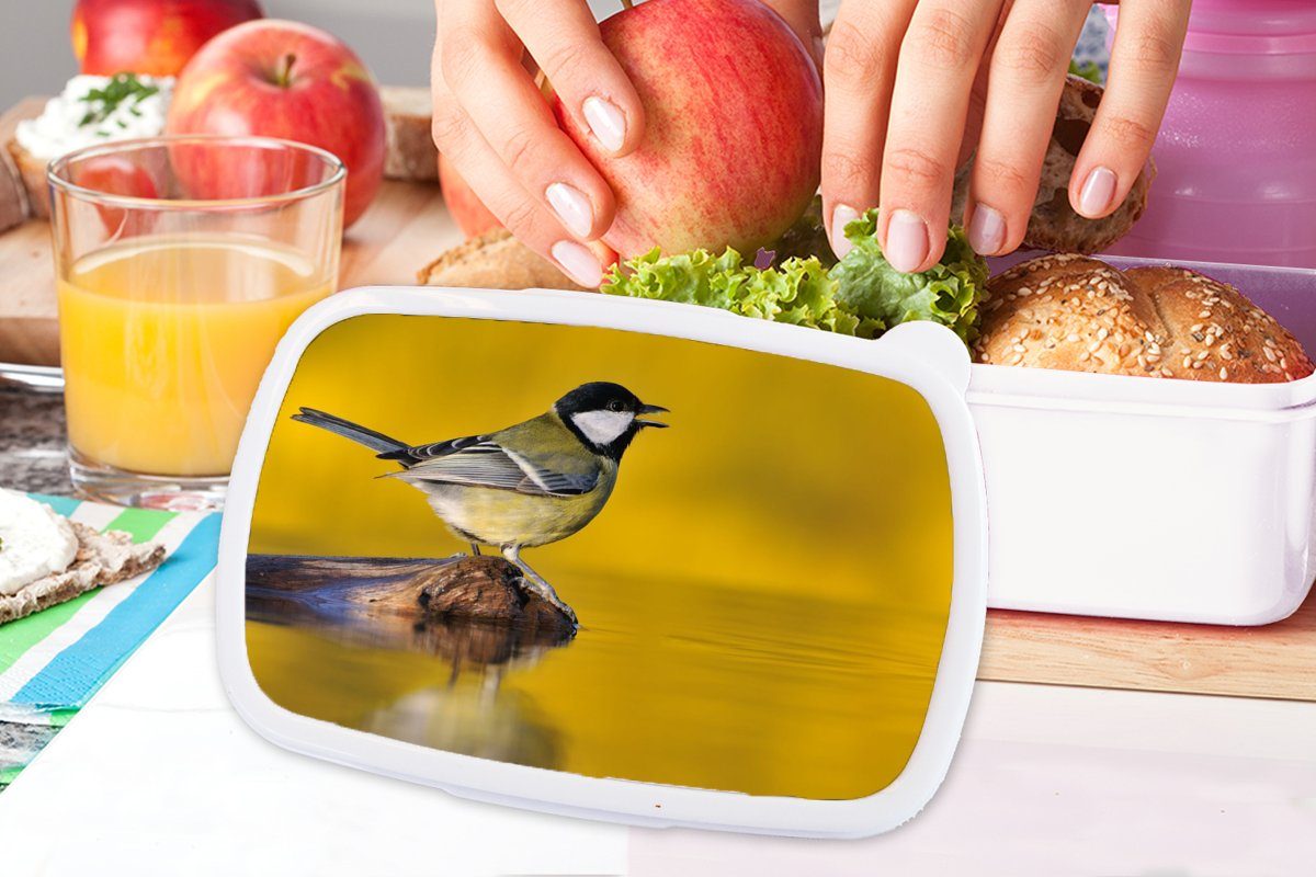 MuchoWow Lunchbox Kohlmeise - - für Erwachsene, Vogel Mädchen Jungs Kunststoff, und und Kinder Brotbox Brotdose, für weiß (2-tlg), Wasser