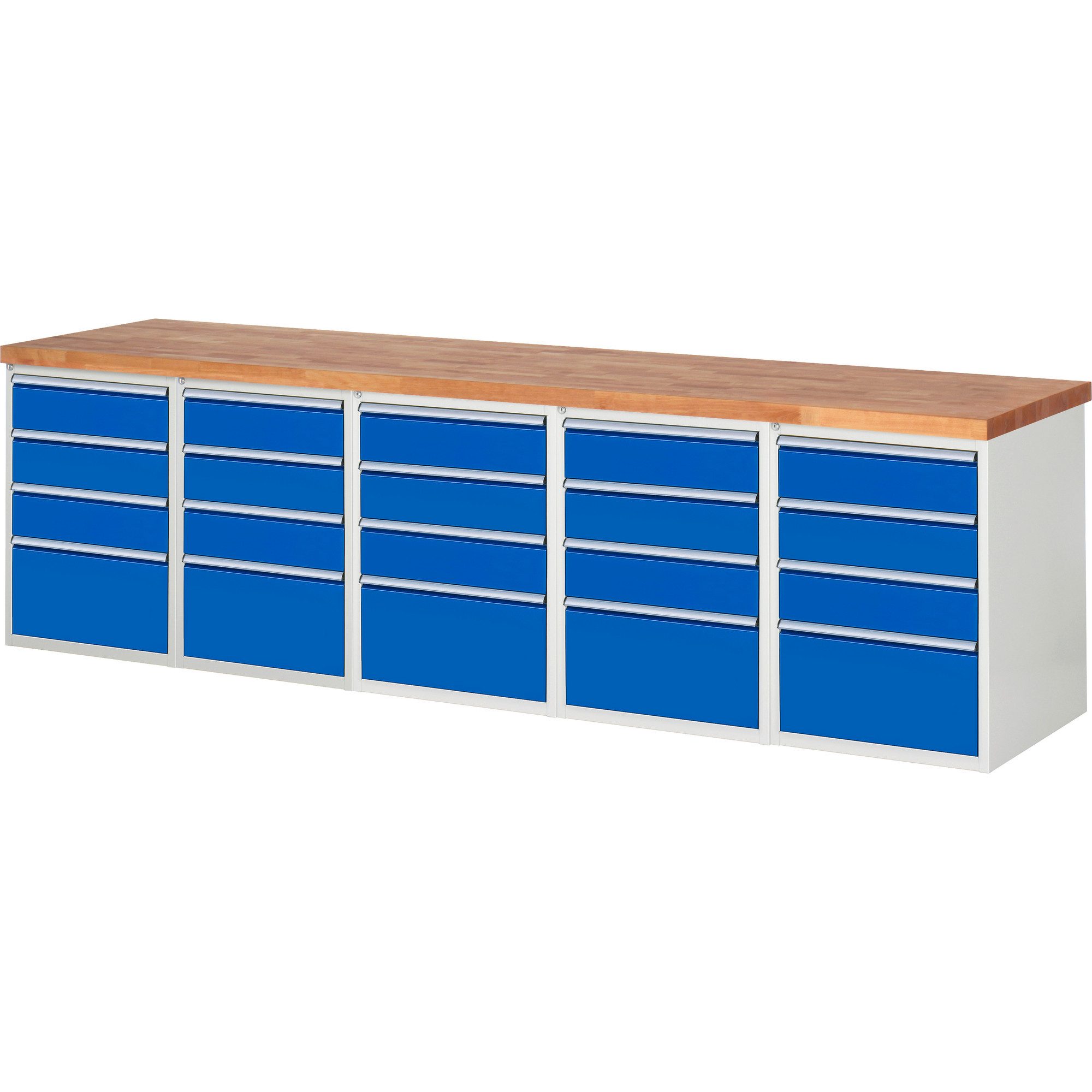 RAU Werkbank Werkbank 3000x700x890mm 20xSchublade-TA lichtgrau/enzianblau