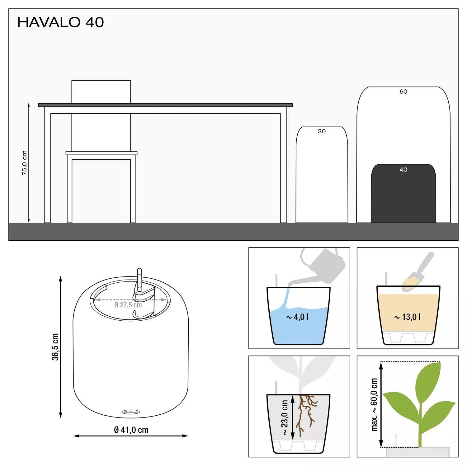 Havalo 15978 grey Lechuza® 40 basalt Pflanzgefäß Lechuza Pflanzkübel