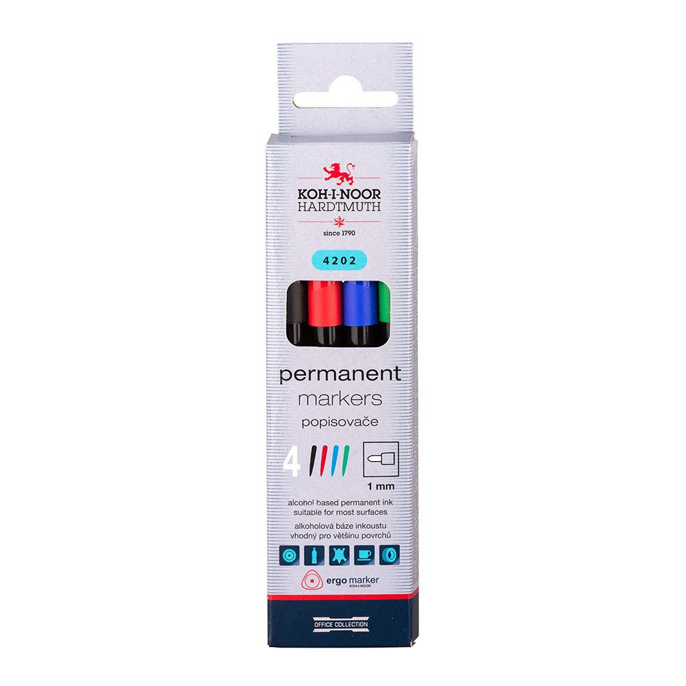 KOH-I-NOOR Marker KOH Marker Permanent 4202 Rundspitze 1-2 mm 4er