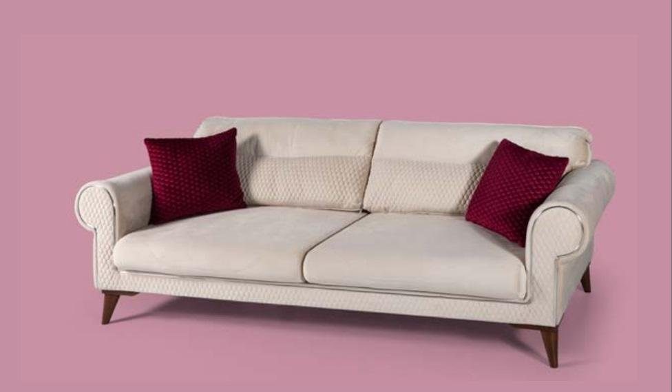 Dreisitzer Stoff Sofa, Couch Sofa Sitzer große Polster beige Sofa JVmoebel 3