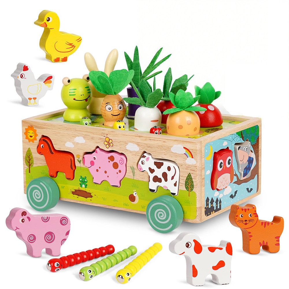 CLTYQ Lernspielzeug Montessori-Holzspielzeug für Kleinkinder,Feinmotorik-Förderung, Magnetisches Angelspiel für Kinder,Holz Steckspiel ab 3 4 5Jahre