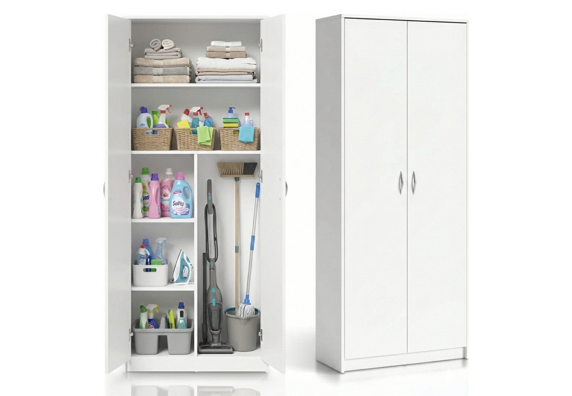 Home Collective Mehrzweckschrank Kleiderschrank Regal 74cm breit 180cm hoch Aktenschrank (Schrank Organizer aus Holz für Schlafzimmer Flur Keller Büro) mit Einlegeböden und Extra-Fach Schrank Organizer, MDF Holz in Weiß