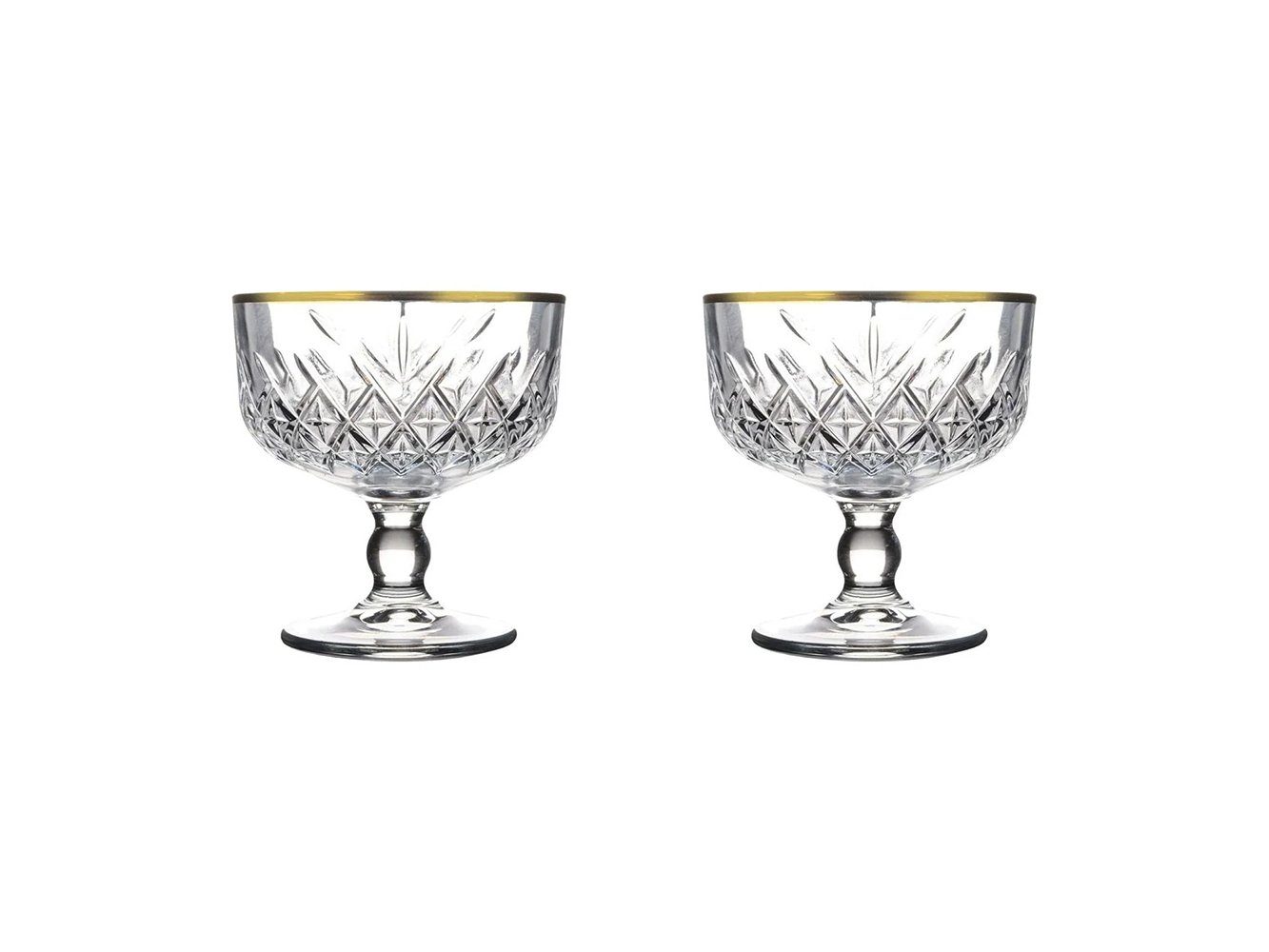 Pasabahce Gläser-Set Timeless Golden Touch 2er, Glas, Eis-Becher aus Glas, Dessert Schale auf Fuß