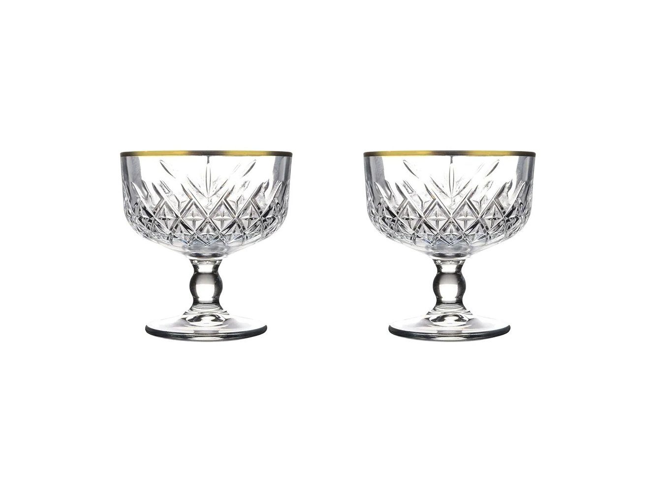 Pasabahce Dessertschale Timeless Golden Touch 2er, Glas, (Packung, 2-tlg), 2er Eis-Becher aus Glas mit Goldrand, Dessert Schale auf Fuß