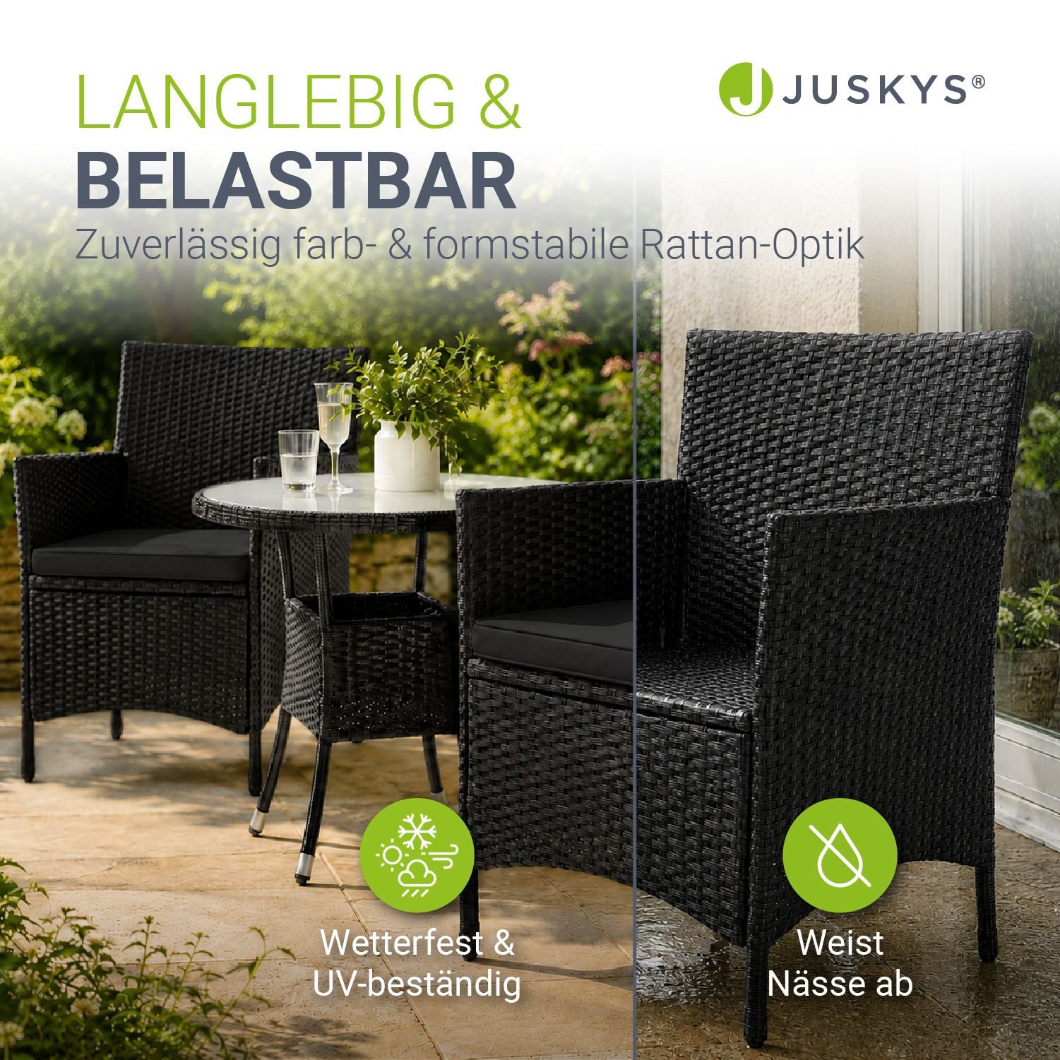 Juskys Balkonset Bayamo, hohe Stabilität, wetterfest, bequeme Kissen