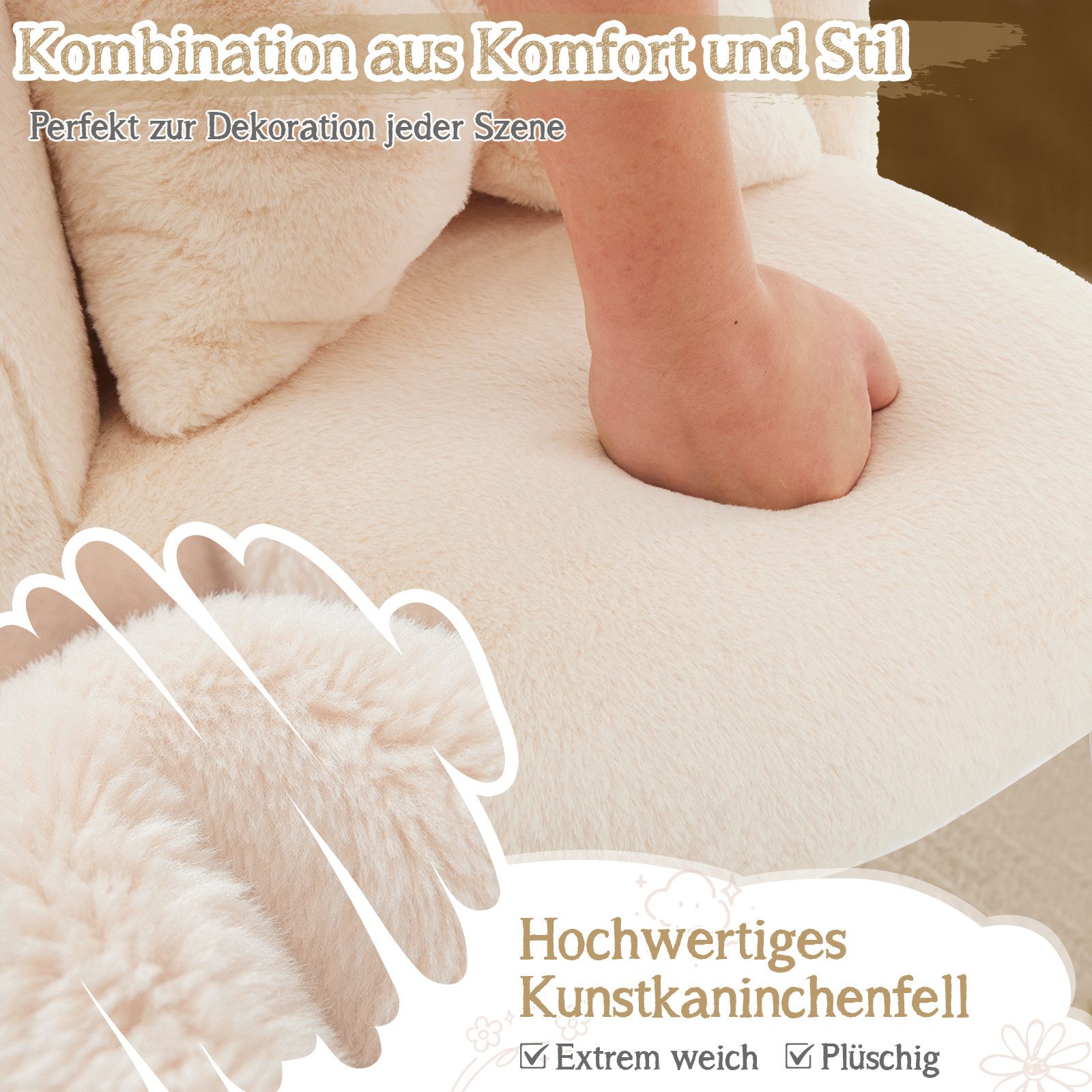 VINGLI Polsterstuhl mit Schleife Zierkissen, Schminktisch Stuhl, Monderne Esszimmerstuhl, Teddy-Stoff/Plüsch, bis 136 kg belastbar, Kinderzimmer Schlafzimmer – Bild 3 von 5