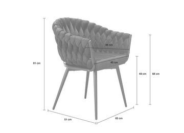 LC Home Esszimmerstuhl »Remy« Flechtoptik Samt schwarz Armlehnstuhl Designerstuhl (Einzelstuhlset, 1 St), Gestell aus Metall