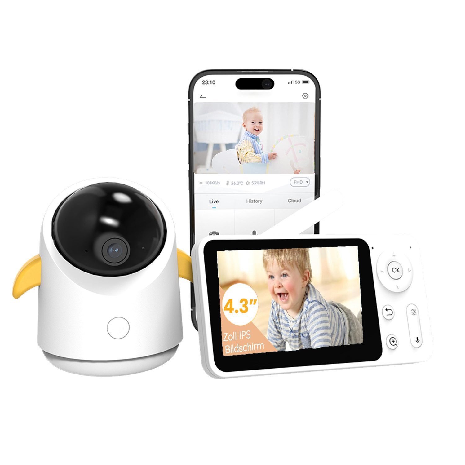 Video-Babyphone 1080P Babyphone mit Kamera und App mit 4.3" Display PTZ