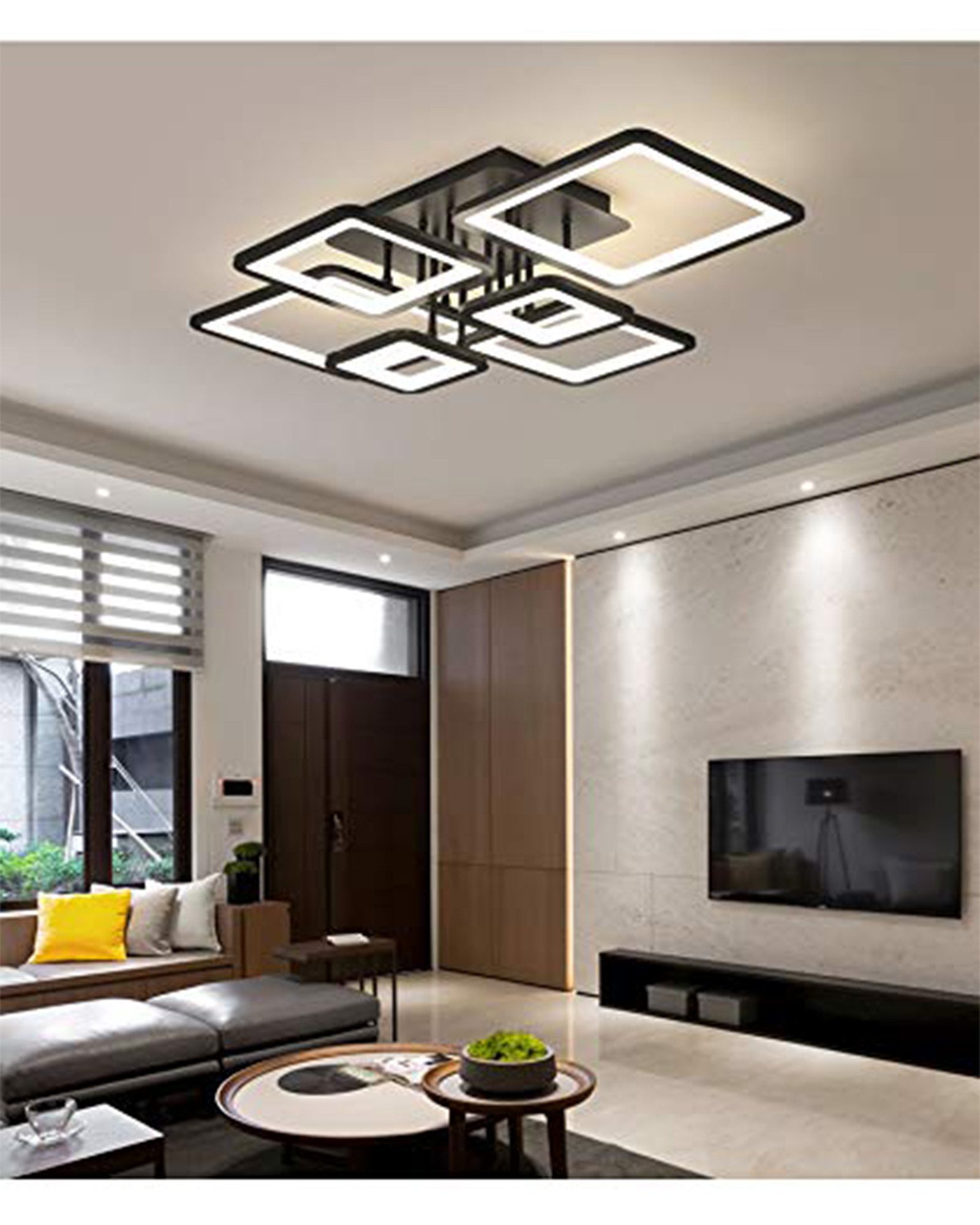 Fyrove Deckenleuchten LED Deckenlampe 6 Rahmen,Dimmbar mit Fernbedienung für Wohnzimmer, LED fest integriert, 102W 3000-6500k, Mit Speicherfunktion Timer-Funktion.Lichtfarbe-und Helligkeit einstellbar, Modern Runde Wohnzimmer Schlafzimmer Arbeitszimmer Esszimmer Dekoration Lampen