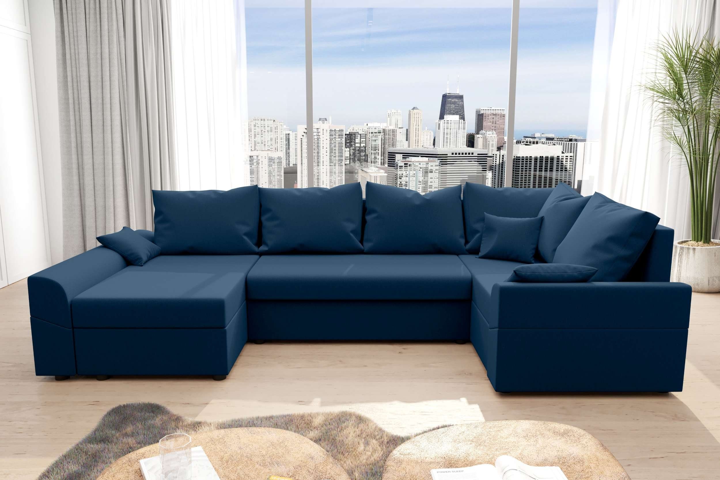 U-Form, Sofa, Bettkasten, Stylefy Bettfunktion, Sitzkomfort, Design mit mit Modern Eckcouch, Bailey, Wohnlandschaft