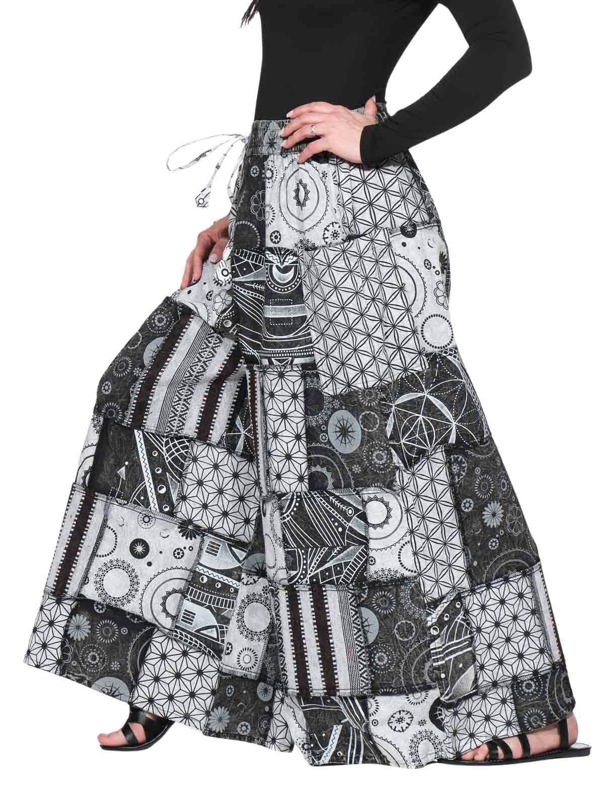 KUNST UND MAGIE Schlaghose Damen Hose Palazzohose Patchwork Baumwolle Freizeit