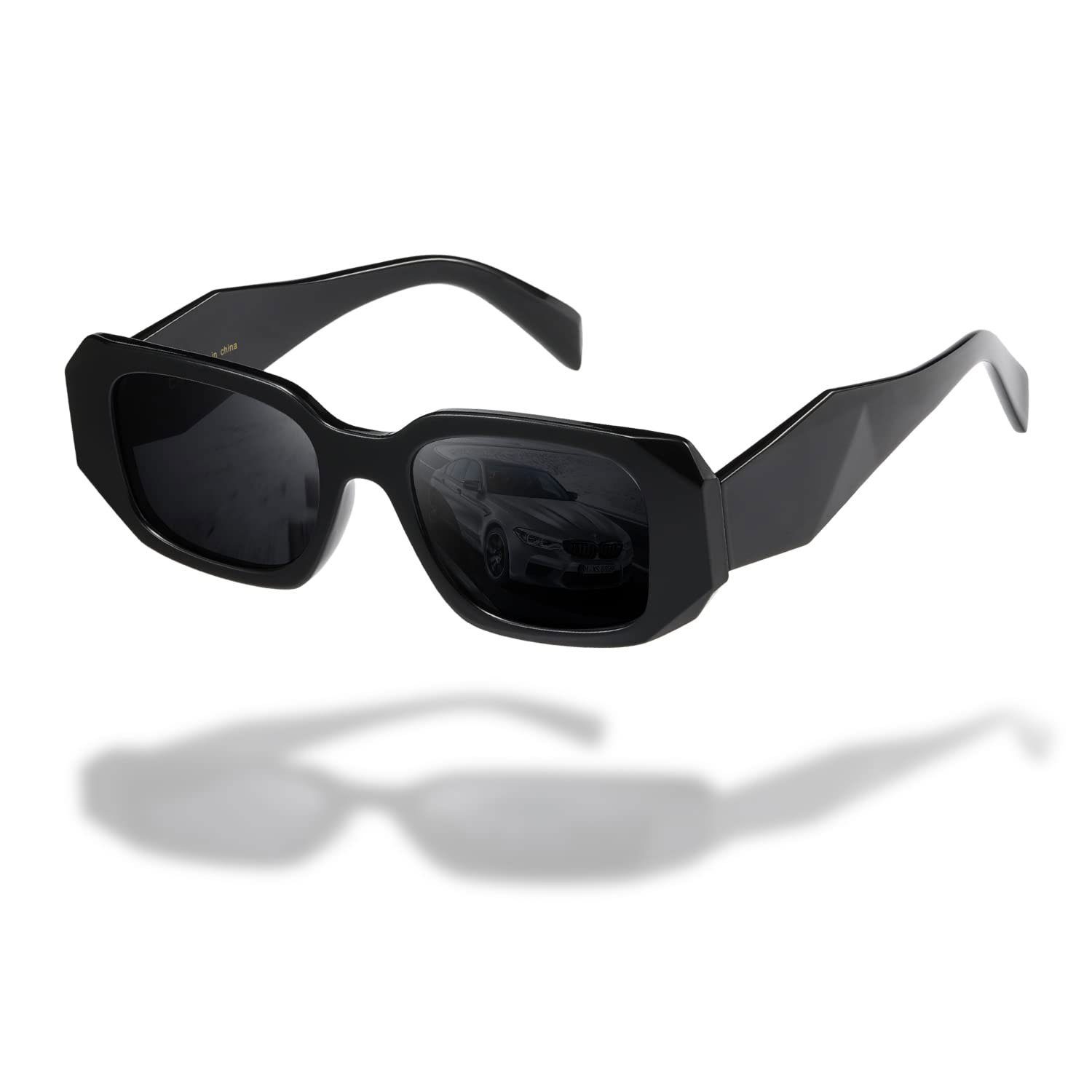 MAGICSHE Sonnenbrille Rechteckige Sonnenbrillen für Damen und Herren Retro Mode UV beständige Sonnenbrille Black 1