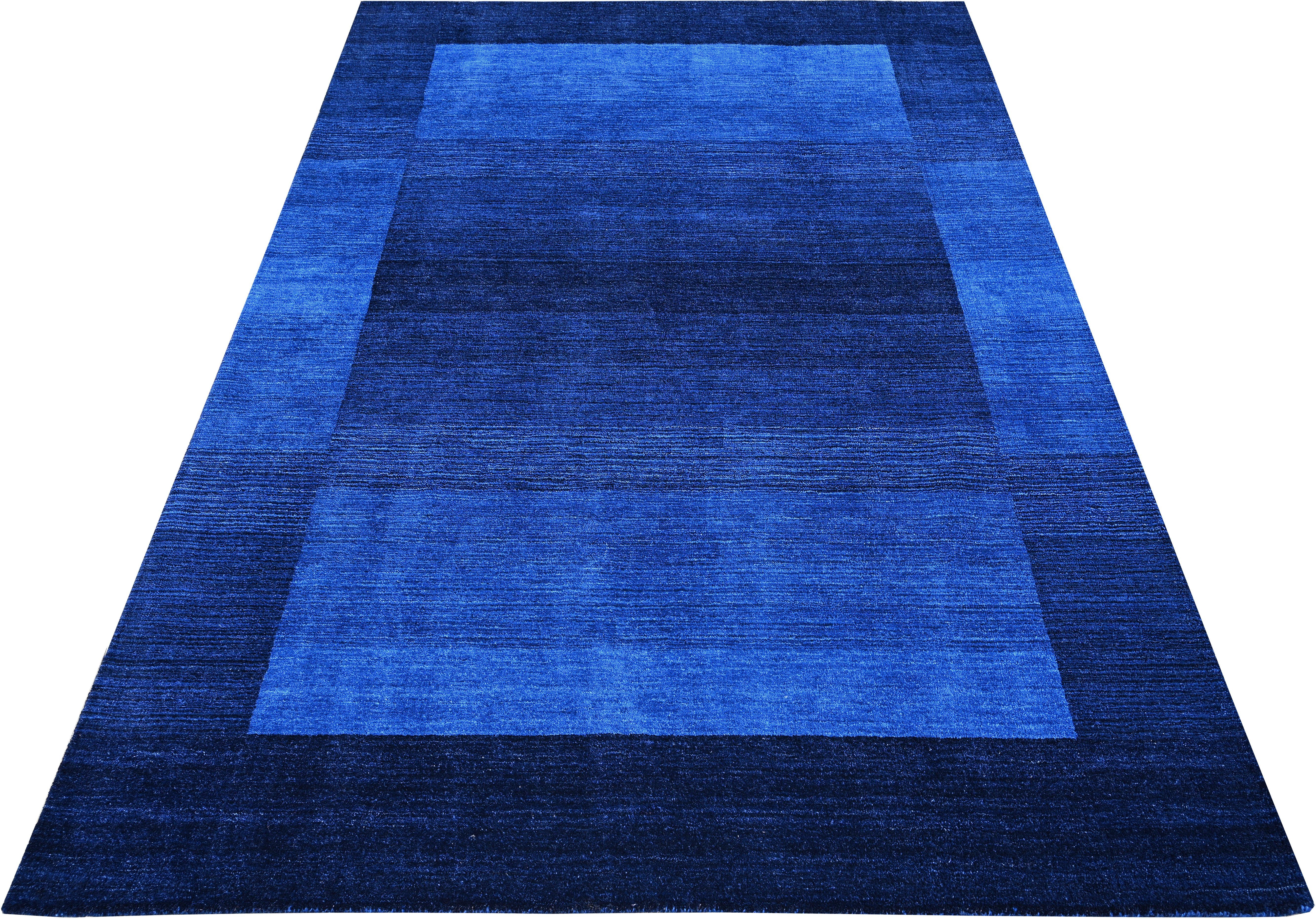 Wollteppich Gabbeh Super, THEKO, rechteckig, Höhe: 9 mm, Handweb Teppich, reine Schurwolle, handgewebt, mit Bordüre, Wohnzimmer dunkelblau