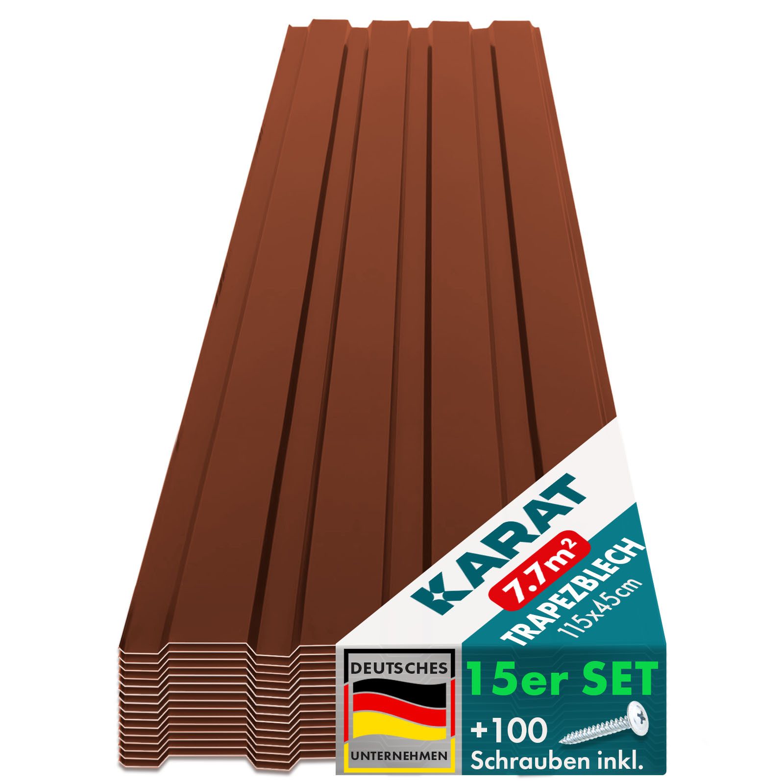 Karat Trapezblech Dachblech 7,7m² inkl Schrauben, Wandblech verzinkt, Profilblech, Blech verzinkt, 1150x450x0,25 mm (Spar-Set 15-St. 115x45 cm) wetterfest für Carport & Gartenhaus, verschiedene Farben