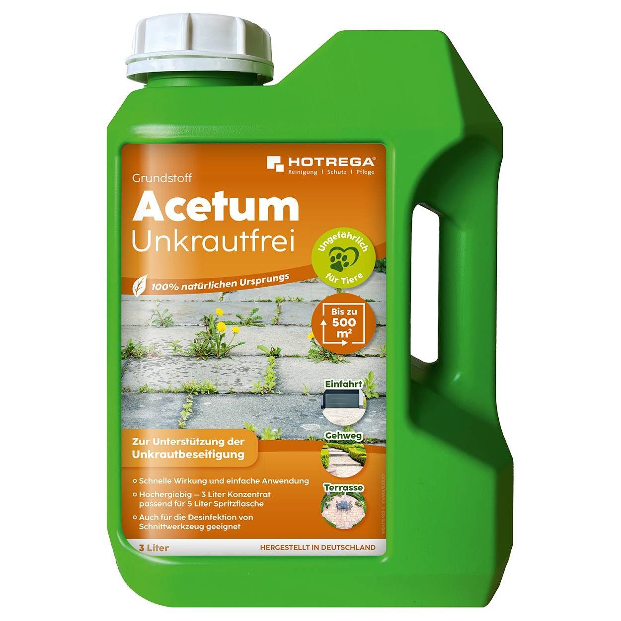 HOTREGA® Unkrautbekämpfungsmittel Grundstoff Acetum Unkrautfrei 3l, Natürlich und biologisch abbaubar