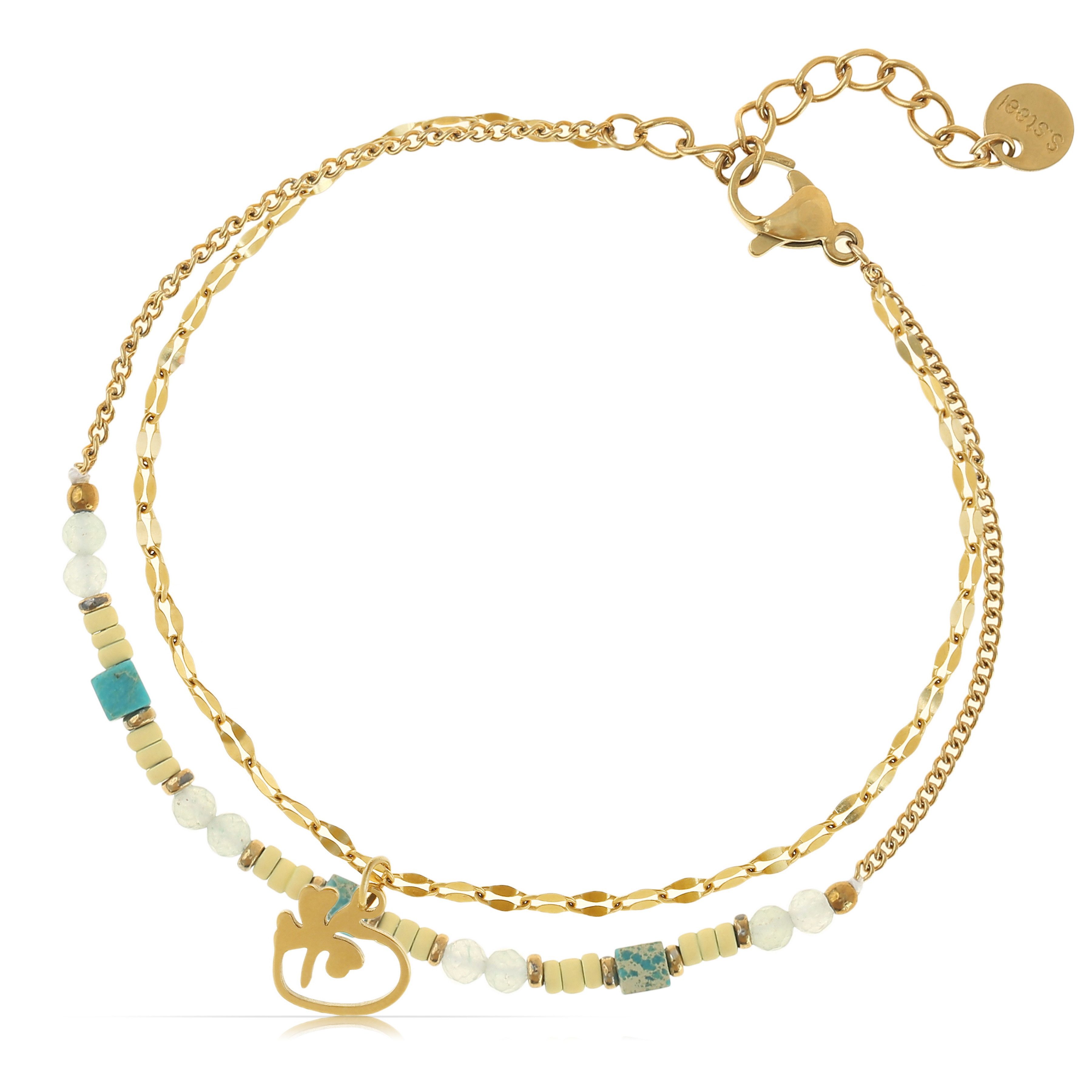 Made by Nami Armband Set Zweireihiges Damen Armband goldfarben Perlen Anhän günstig online kaufen