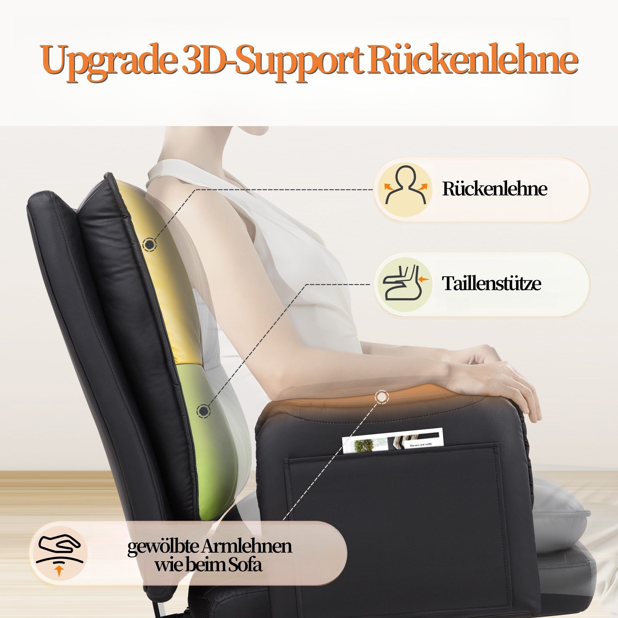 IWMH Chefsessel Ergonimischer Bürostuhl mit Armlehnen (Höhenverstellbarer E günstig online kaufen