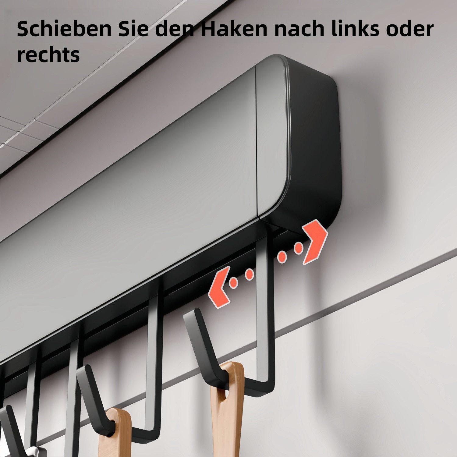 PFCTART Hakenleiste Hakenleiste Küche 30/40/50cm,Küchenhalterung ohne Bohren, (Set, 1 St., Aluminium küche Hakenleiste, Matte Oberfläche, Schwarz), Abnehmbarer  – Bild 3 von 5