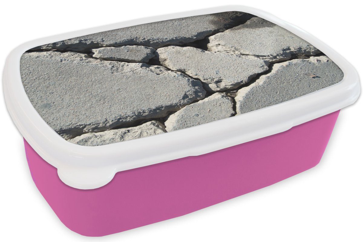 MuchoWow Lunchbox Beton - Kunststoff Riss, Brotbox Brotdose Kinder, rosa Erwachsene, für Kunststoff, (2-tlg), Snackbox, Mädchen