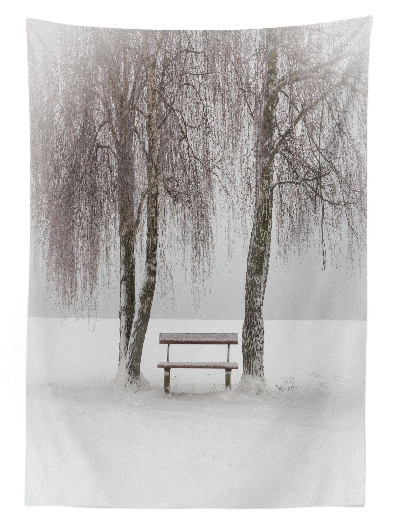 Bench Bereich Klare Bäume Waschbar Für Außen Winter Tischdecke Schneeflocken Farbfest Abakuhaus Farben, den geeignet