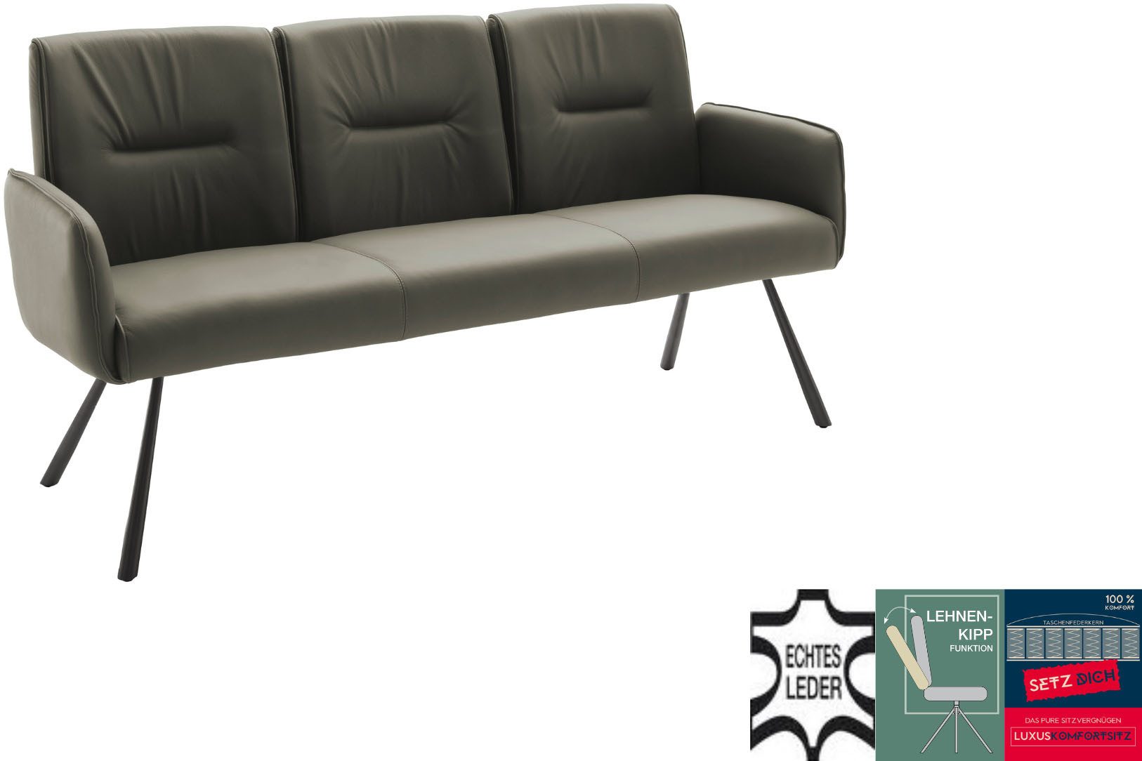 MCA furniture Sitzbank Delane (1-St), Taschenfederkern, Lehnenkippfunktion, Armlehnen, beweglicher Rücken