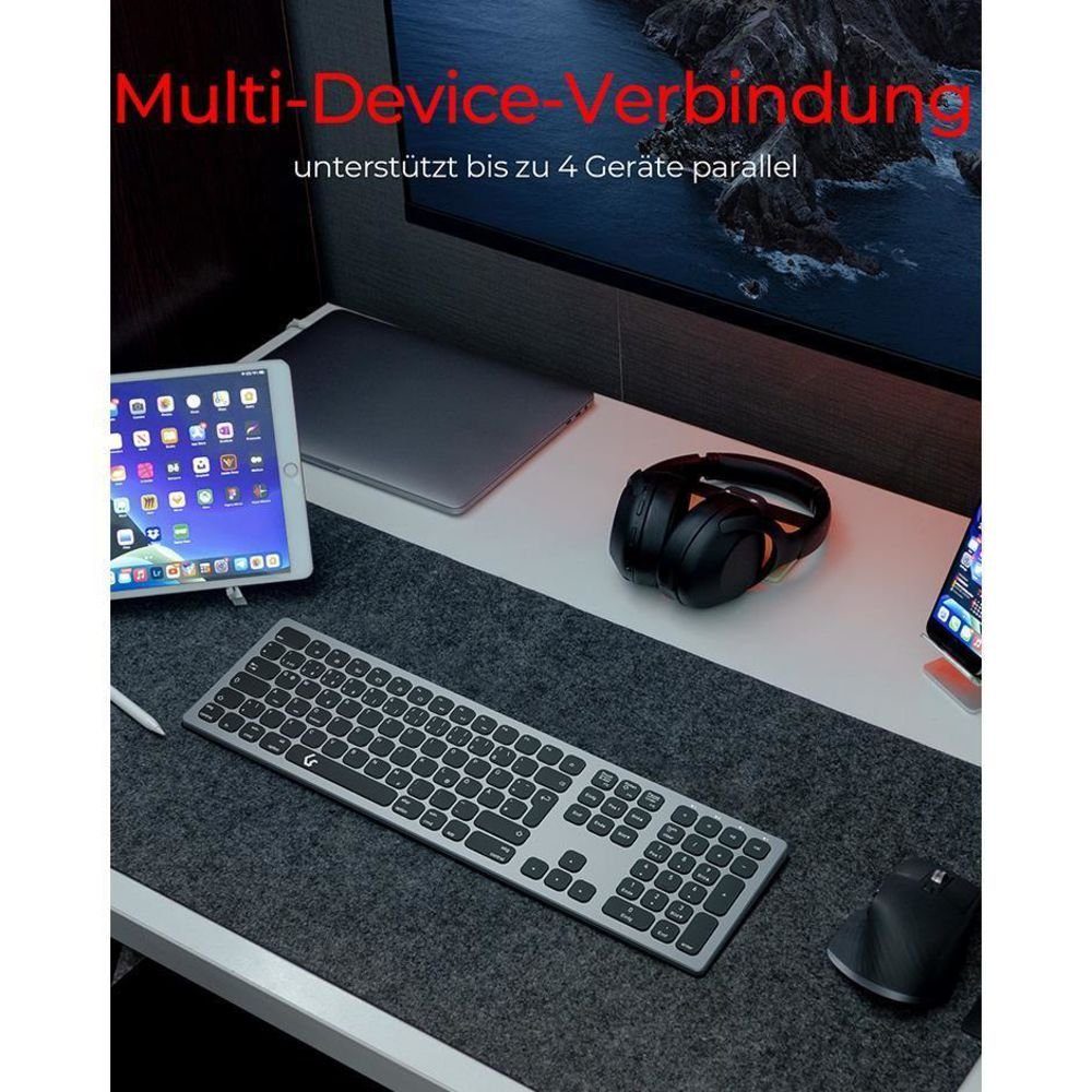 ICY BOX KSK-8023BTRF Tastatur (Keyboard, schwarz, Bluetooth, QWERTZ Layout, DE Layout, Aluminium)