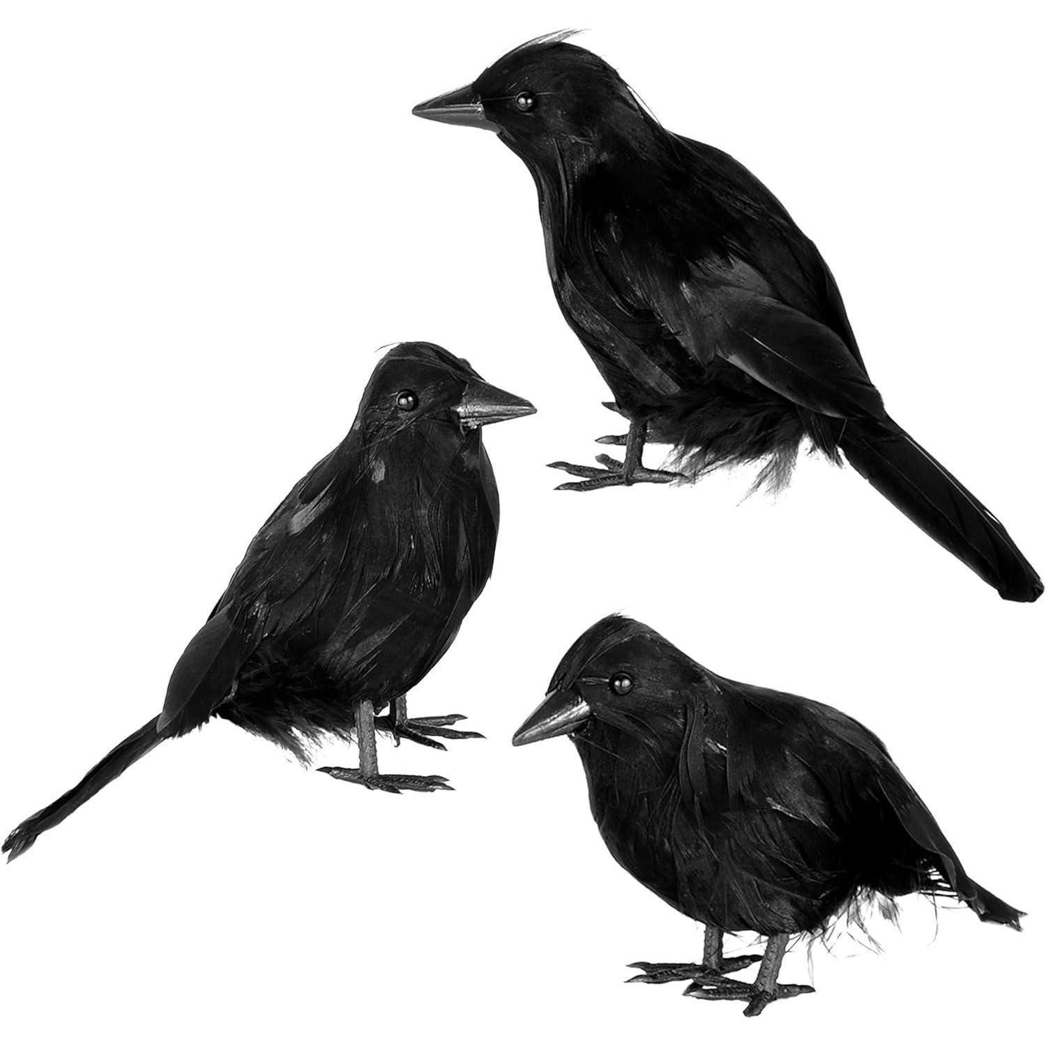 LuxusKollektion Tierfigur 6er Set Halloween Krähen Deko - Realistische Raben für schaurige Party