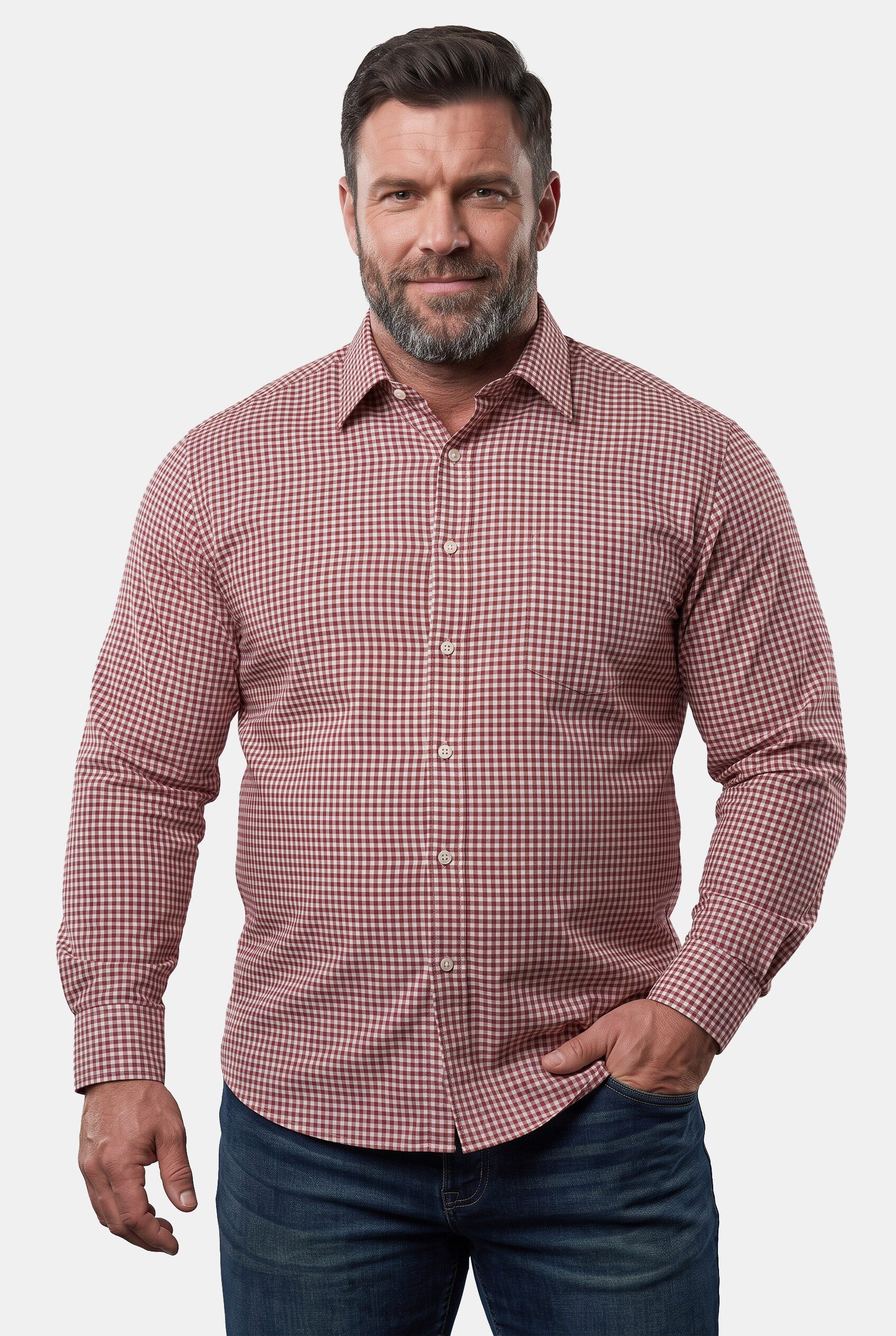 Men Plus Businesshemd Karo-Flanellhemd Langarm Kentkragen Comfort Fit