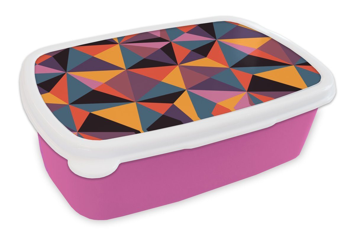 MuchoWow Lunchbox Geometrie - 3D - Dreieck - Muster, Kunststoff, (2-tlg), Brotbox für Erwachsene, Brotdose Kinder, Snackbox, Mädchen, Kunststoff rosa