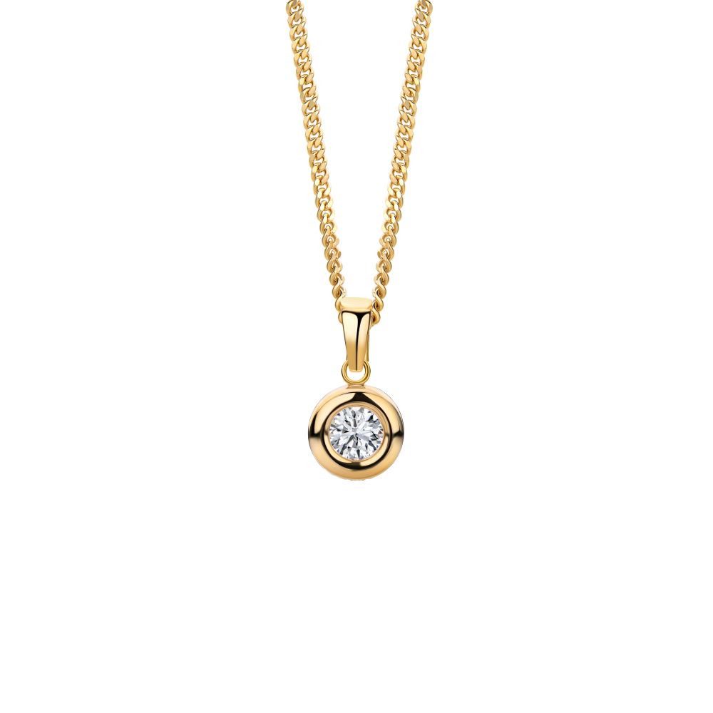 Miore Kette mit Anhänger MA983ZSN - Solitäranhänger 375 Gelbgold mit Zirkonia 0,45 Karat, vergoldete 925 Sterling Silberkette 45cm