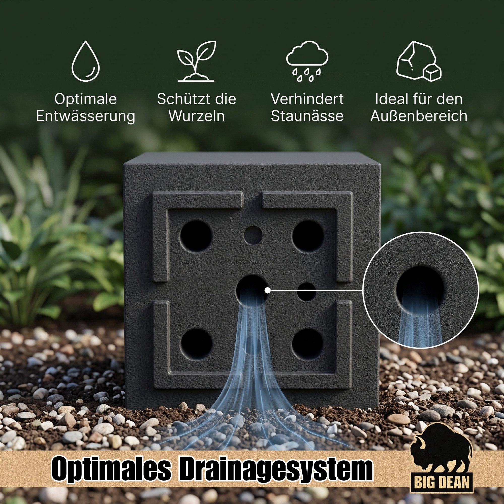 BigDean Pflanzkübel Blumentopf Gross 39x39cm Quadratisch für Draussen (2 St), Zeitlose Steinoptik, UV- & Wetterbeständig, Made in Europe – Bild 4 von 5