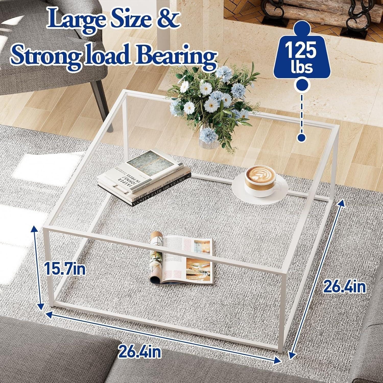 LuxusKollektion Couchtisch Quadratischer Glas-Couchtisch Weiß, Minimalistis günstig online kaufen