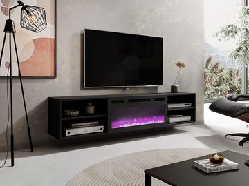 MIRJAN24 TV-Schrank Polo 180 (mit Elektrische Kamin) Realistische LED-Flamme, Gehärtetes Glas, 180x33x39 cm