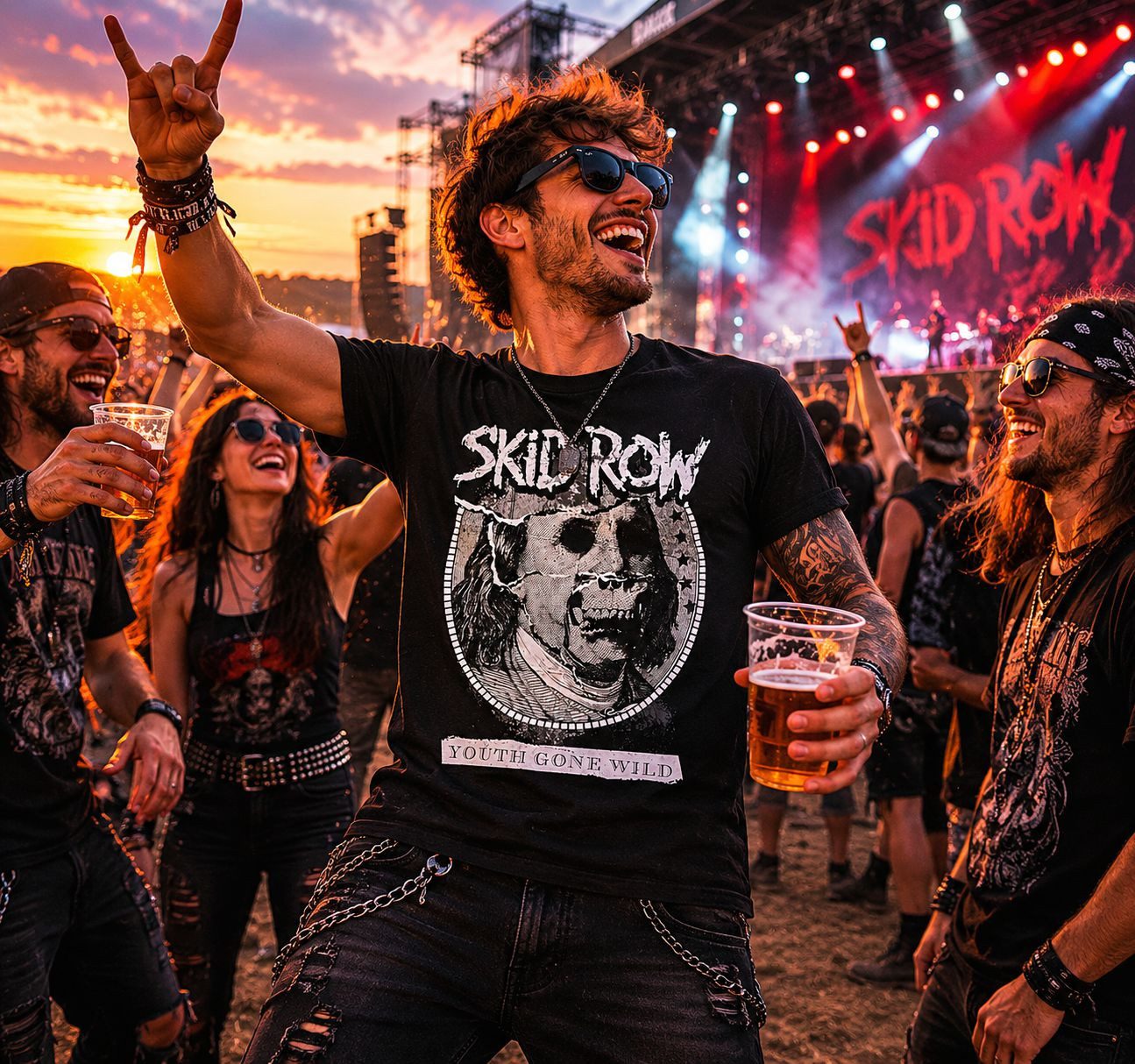 coole-fun-t-shirts Print-Shirt Skid Row Herren T-Shirt Schwarz Heavy Metal Rock Band Shirt SKID ROW Bandshirt Konzert Festival